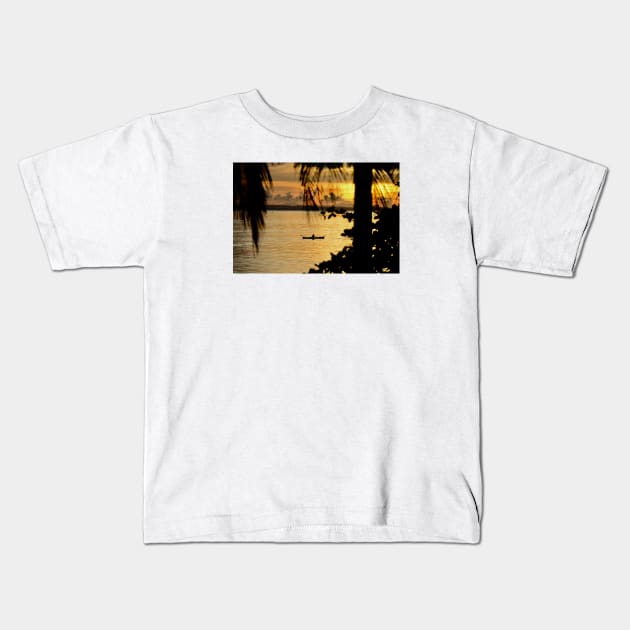 Fisherman in a canoe / Swiss Artwork Photography Kids T-Shirt by RaphaelWolf